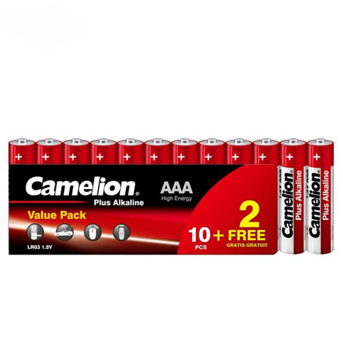 باتری 12 تایی شیرینگ نیم قلمي پلاس آلکالاین کملیون مدل Camelion Plus Alkaline LR03 AM4 1.5V