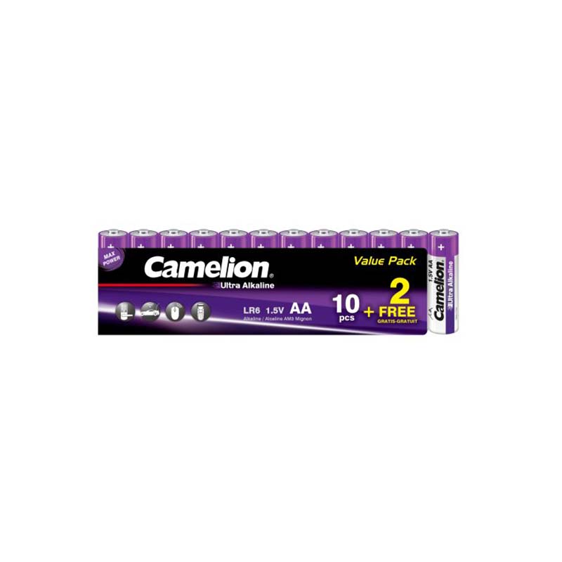 باتری 12تایی نیم قلمی شیرینگ کملیون مدل Camelion Ultra Alkaline LR6 1.5V