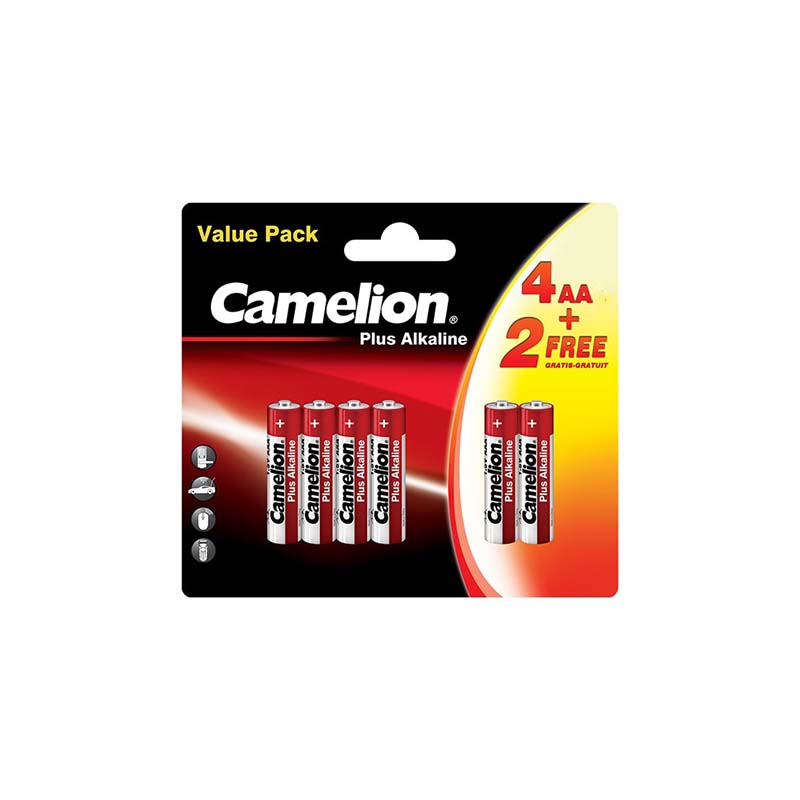 باتری (2+4) قلمی و نیم قلمی پلاس آلکالاین کملیون مدل Camelion Plus Alkaline LR6 + LR03 1.5V