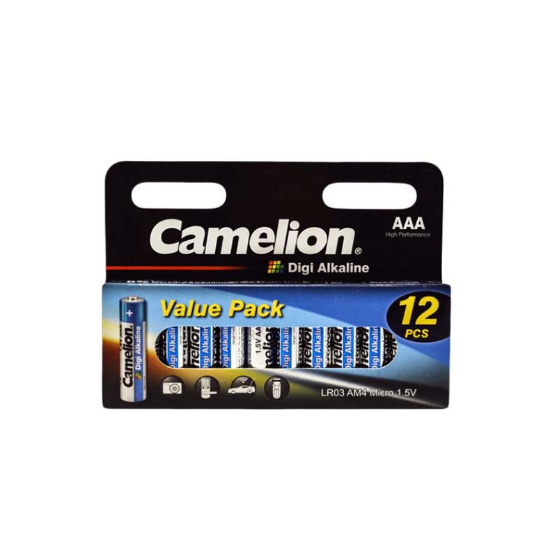 باتری 12تایی نیم قلمی دیجی آلکالاین کملیون مدل Camelion Digi Alkaline LR03 1.5V AAA