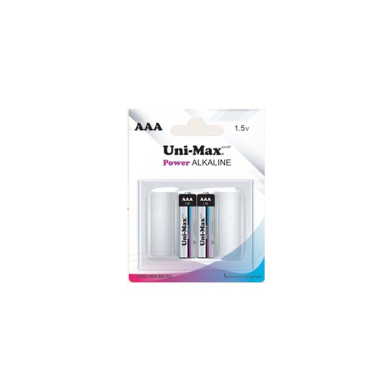 باتری دوتایی نیم قلمی آلکالاین یونی مکس مدل Uni-Max Alkaline UB-LR03-BP2 1.5V