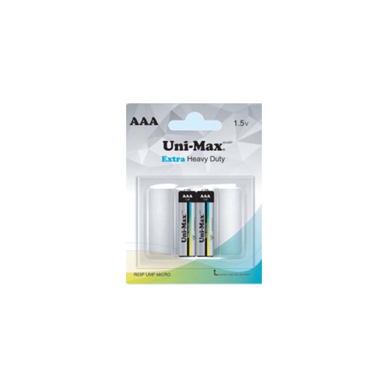 باتری دوتایی نیم قلمی یونی مکس مدل Uni-Max Extra Heavy Duty UB-R03P-BP2B 1.5V