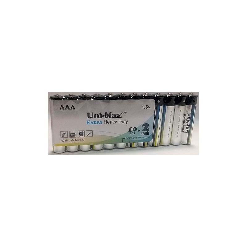 باتری 12تایی شیرینگ نیم قلمی یونی مکس مدل Uni-Max Extra Heavy Duty UB-R03P-SP12 1.5V